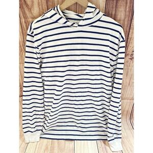 J.Crew Men's Hoodie IVORY BLUE Striped‎ Pullover Drawstrings Long Sleeve LARGE